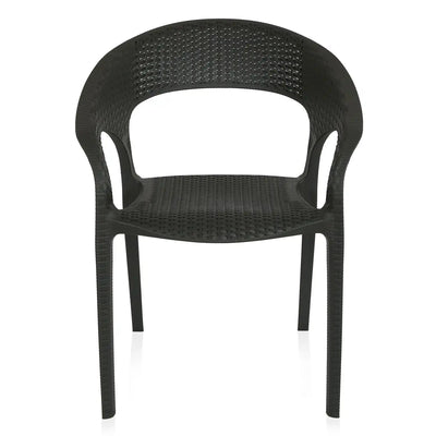 Nilkamal Club Chairs and Glass Top Coffee Table Plastic Outdoor Set (Charcoal Grey & Weather Brown)