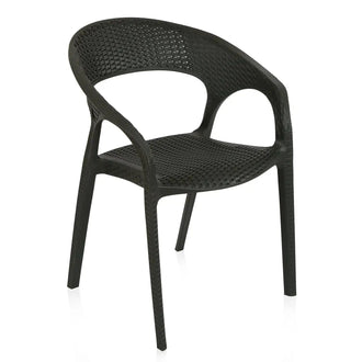 Nilkamal Club Chairs and Glass Top Coffee Table Plastic Outdoor Set (Charcoal Grey & Weather Brown)