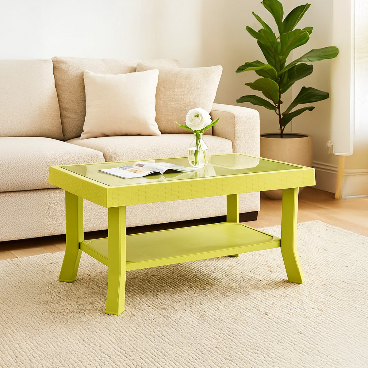 Nilkamal Center Table 1 Cane & Glass