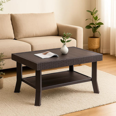 Nilkamal Center Table 1 Cane & Glass (Weather Brown)