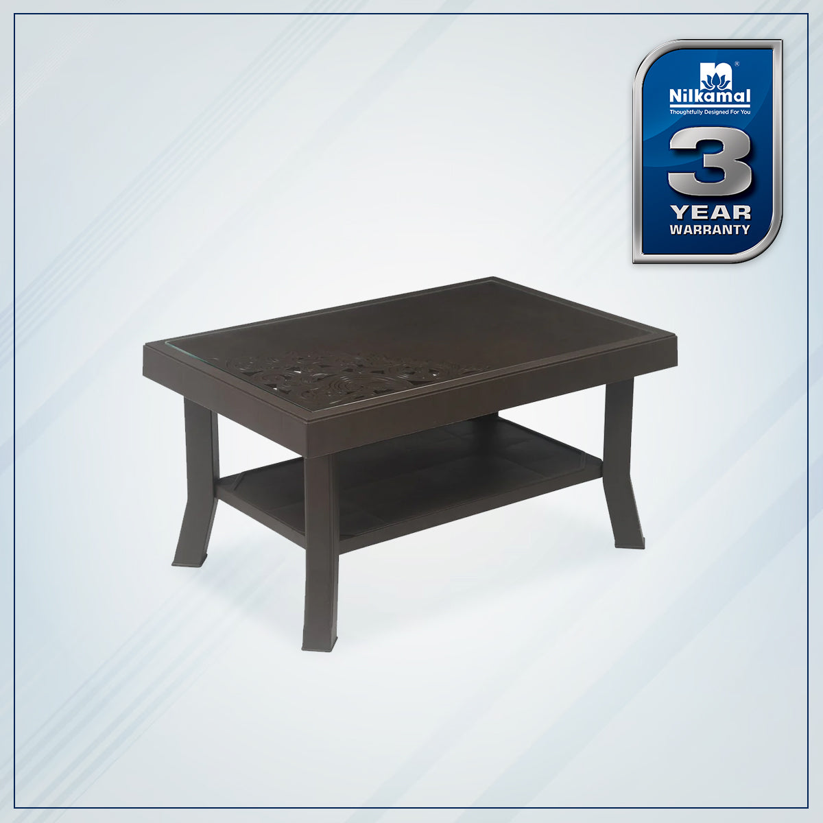 Nilkamal Center Table 2 Carv & Glass (Weather Brown)