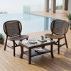 Nilkamal Arena Chairs and Glass Top Coffee Table Plastic Outdoor Set (Walnut & Weather Brown)