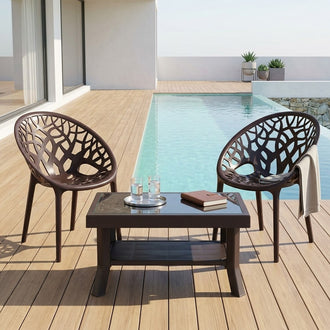 Nilkamal Crystal Chairs and Glass Top Coffee Table Plastic Outdoor Set (Weather Brown)