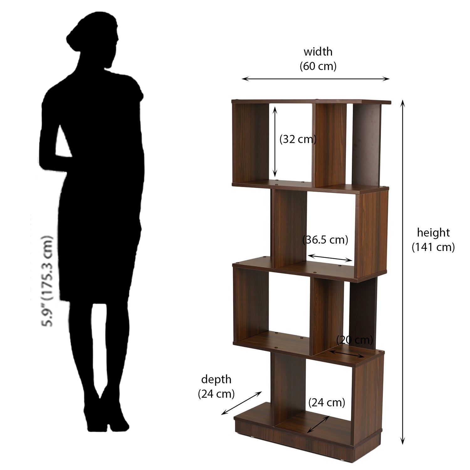 Nilkamal Checkers 4 Tier Book Shelf (Walnut)