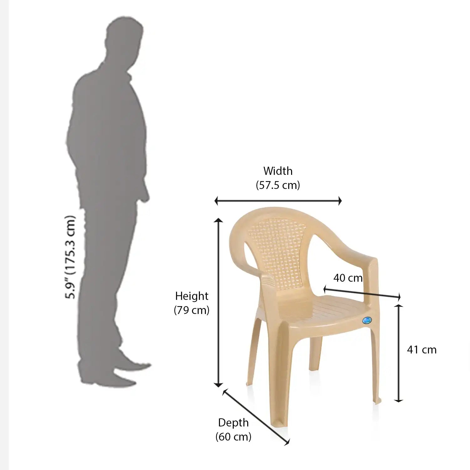 Nilkamal CHR2061 Plastic Arm Chair Size In Centimeter