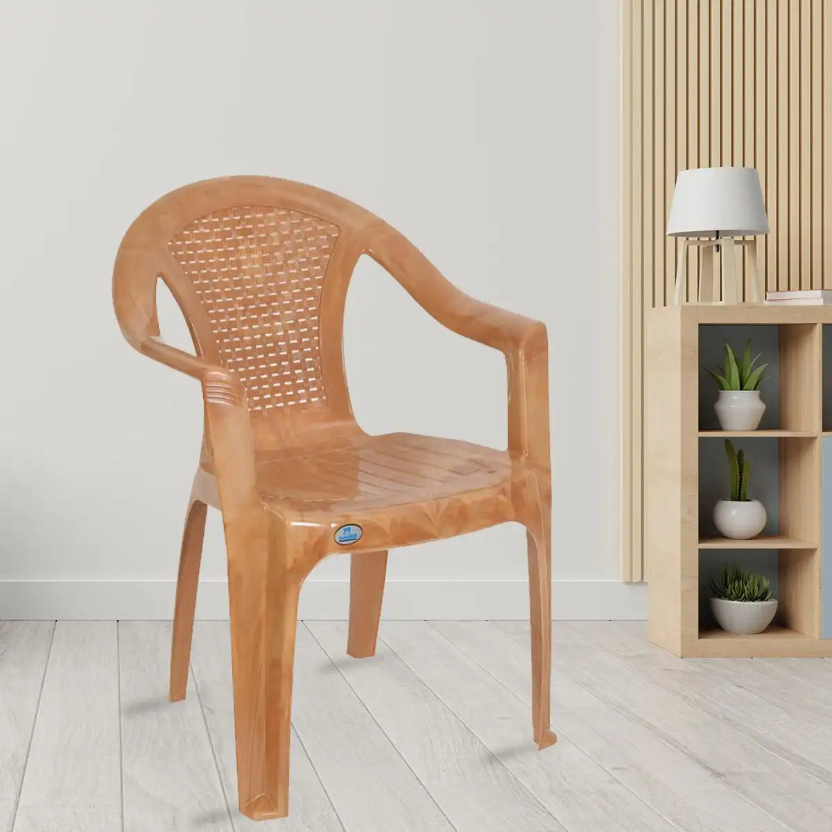 Nilkamal CHR2061 Plastic Arm Chair (Pear Wood) – Side View