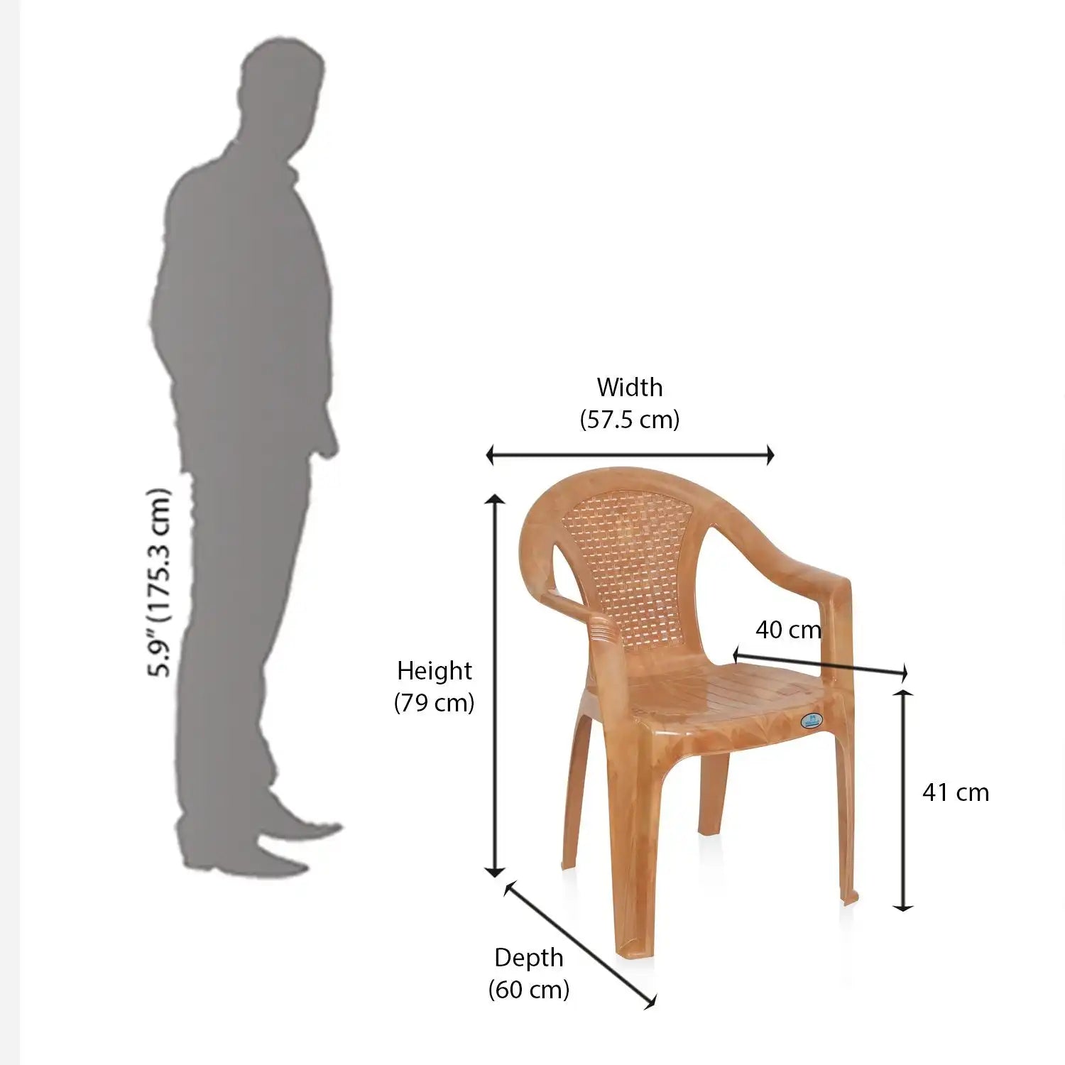 Nilkamal CHR2061 Plastic Arm Chair (Pear Wood) – Size In Centimeter