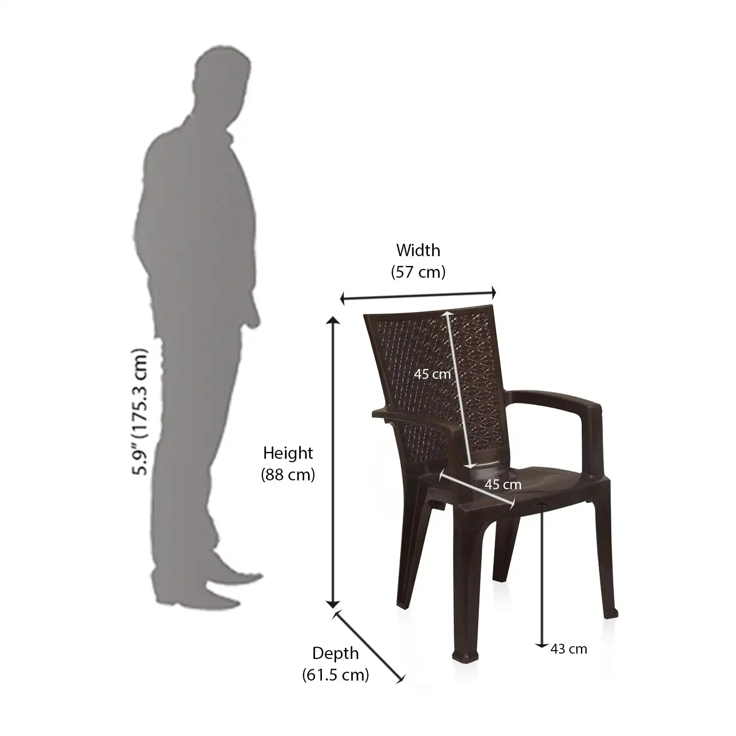 Nilkamal CHR2225 Plastic Arm Chair - Size in CM