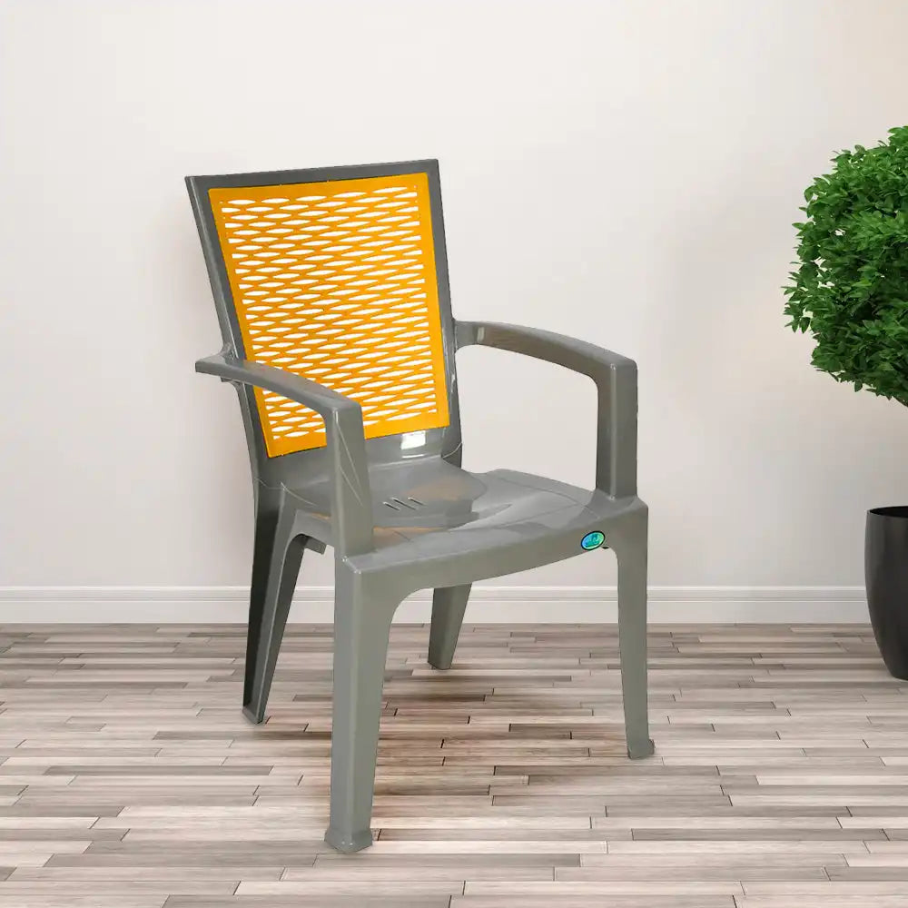 Nilkamal CHR2226 Plastic Arm Chair (Haze Grey & Mustard Yellow) - Main View