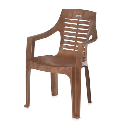 Nilkamal CHR6020 Plastic Arm Chair (Pear Wood) - Slight Side View 2