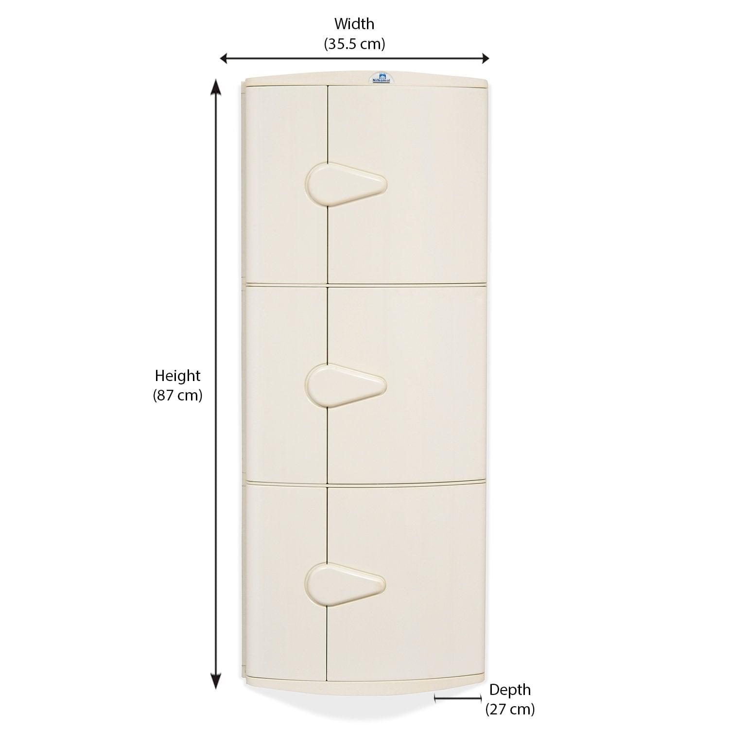 Nilkamal 3 Door Plastic Storage Corner Cabinet (Ivory)