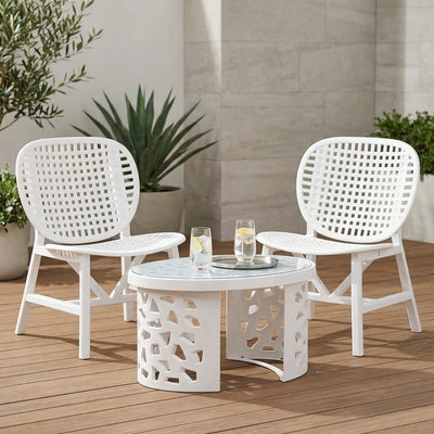 Nilkamal Arena Chairs and Crystal Glass Top Coffee Table Plastic Outdoor Set (Milky White)