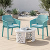 Nilkamal Captain Chairs and Crystal Glass Top Coffee Table Plastic Outdoor Set (Sapphire Blue & Milky White)