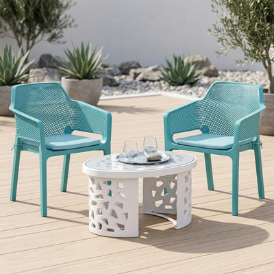Nilkamal Captain Chairs and Crystal Glass Top Coffee Table Plastic Outdoor Set (Sapphire Blue & Milky White)