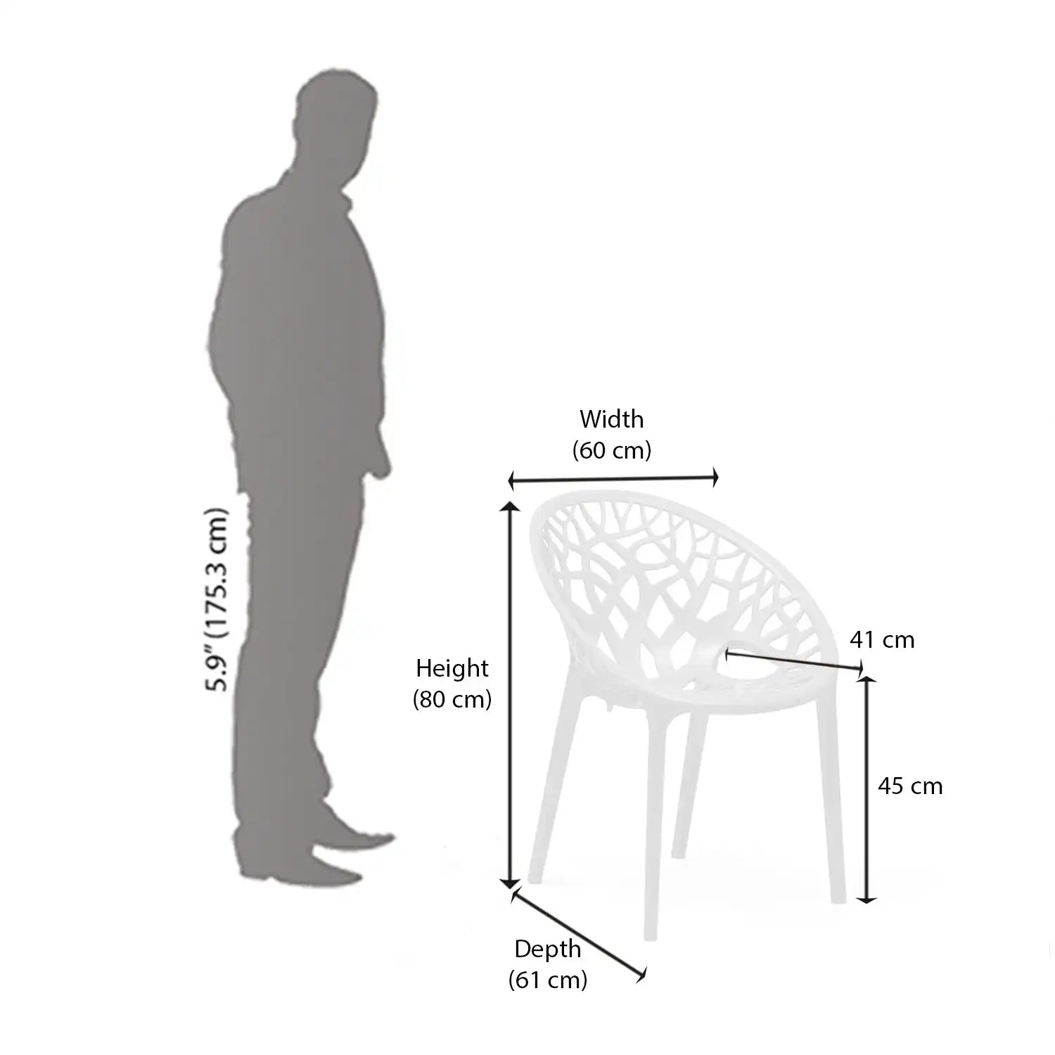 Nilkamal Crystal Polypropylene Armless Chair (Milky White) - Size In Centimeter