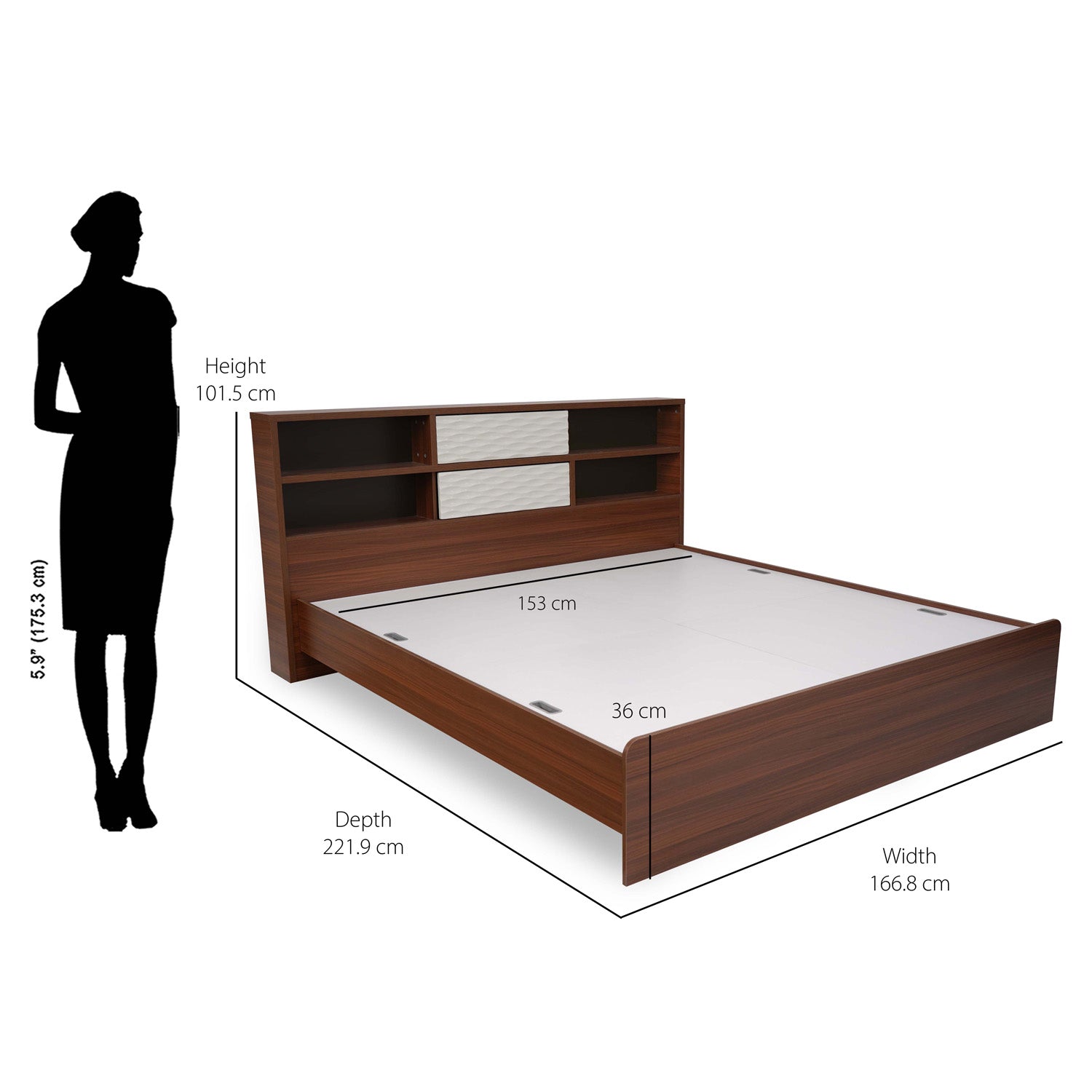 Nilkamal Drift Calipso Queen Bed Without Storage (Classic Plank Walnut/White)
