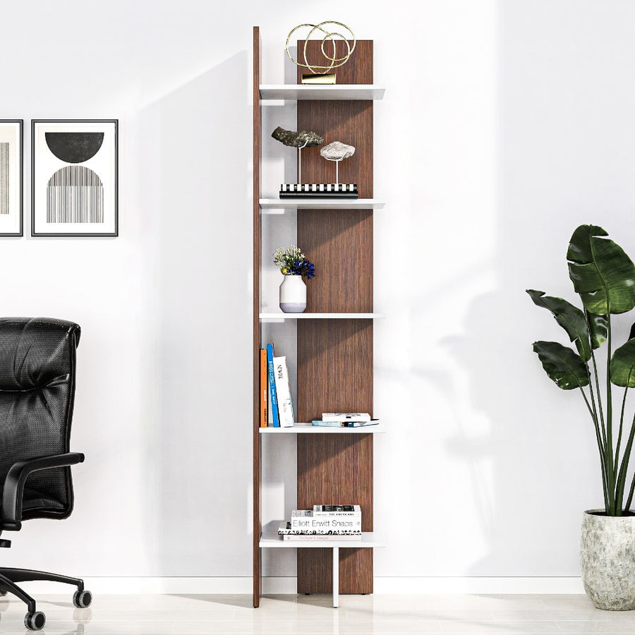 Nilkamal Cliff 5 Tier Bookshelf (Urban Walnut / Oak White)