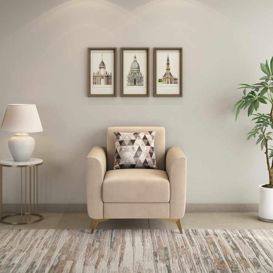 Nilkamal Cooper Fabric 1 Seater Sofa with Cushion (Beige)