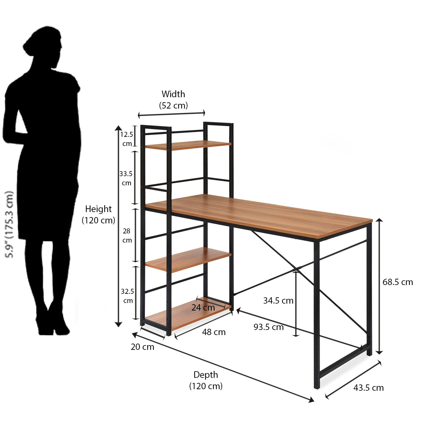 Nilkamal Dalton Desk with Bookshelf (Teak)