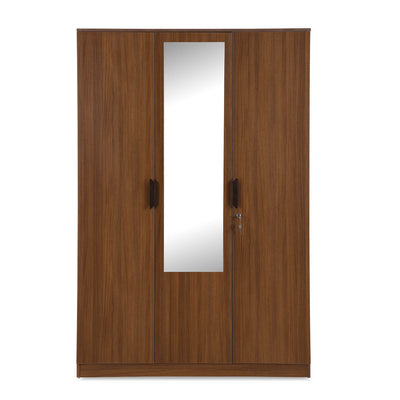 Nilkamal Milford 3 Door Wardrobe with Mirror (Classic Walnut)