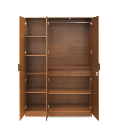 Nilkamal Milford 3 Door Wardrobe with Mirror (Classic Walnut)