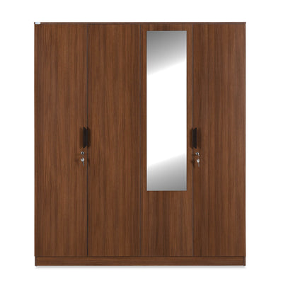 Nilkamal Milford 4 Door Wardrobe with Mirror (Classic Walnut)