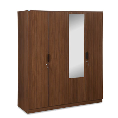 Nilkamal Milford 4 Door Wardrobe with Mirror (Classic Walnut)
