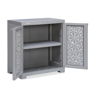 Nilkamal Freedom Star Small (FMSSTAR) Plastic Storage Cabinet (Haze Grey & Milky White) - Open Slight Side View