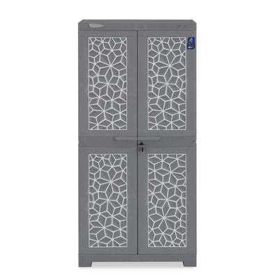 Nilkamal Freedom Star (FMSC18STR) Plastic Shoe Cabinet (Haze Grey & Milky White) - Front View