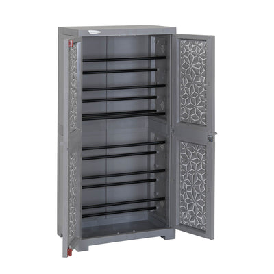 Nilkamal Freedom Star (FMSC18STR) Plastic Shoe Cabinet (Haze Grey & Milky White) - Open Slight Side View