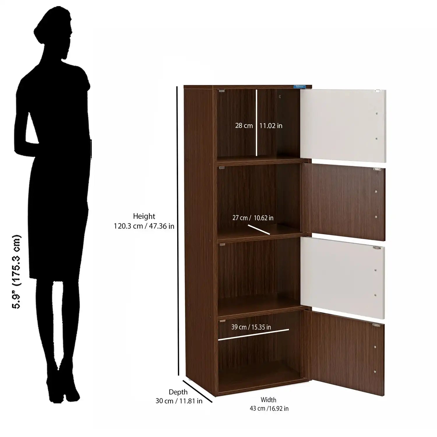 Nilkamal Sear 4 Tier Storage Cabinet (Oak/Frosty White)