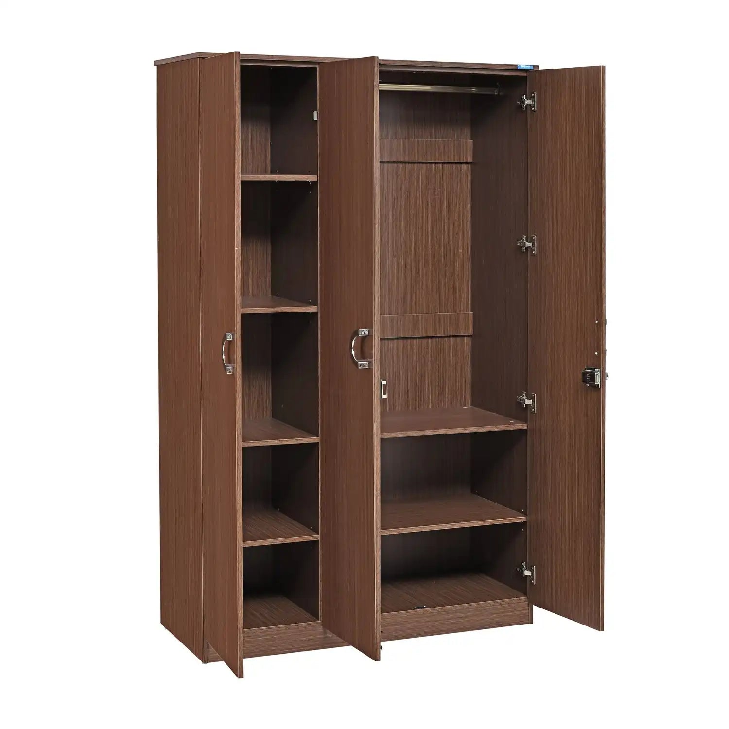 Nilkamal Massif 3 Door Wardrobe (Legno Oak) Open Side View