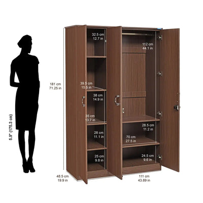 Nilkamal Massif 3 Door Wardrobe (Legno Oak) Dimensions