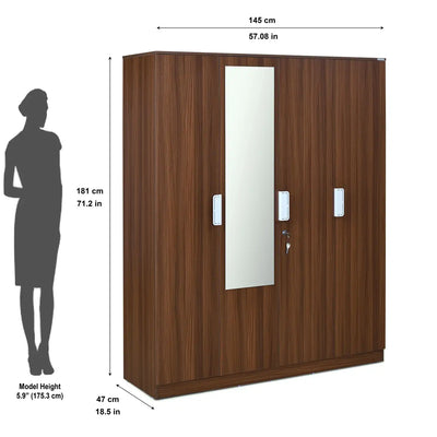 Nilkamal Joyce 4 Door Wardrobe With Mirror (Classic Walnut)