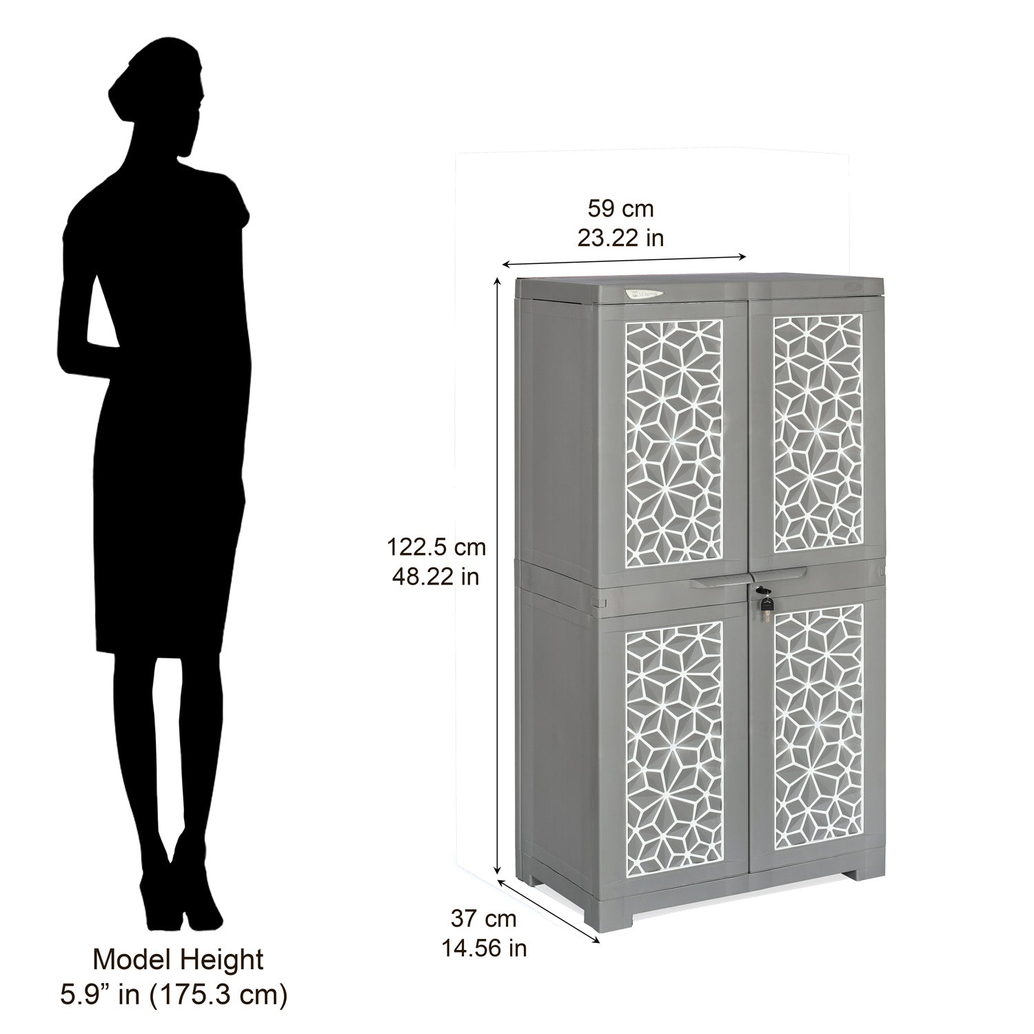Nilkamal Freedom Mini Medium (FMM) Star Plastic Storage Cabinet (Haze Grey & Milky White)
