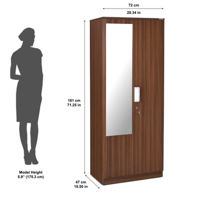 Nilkamal Joyce 2 Door Wardrobe With Mirror (Classic Walnut)
