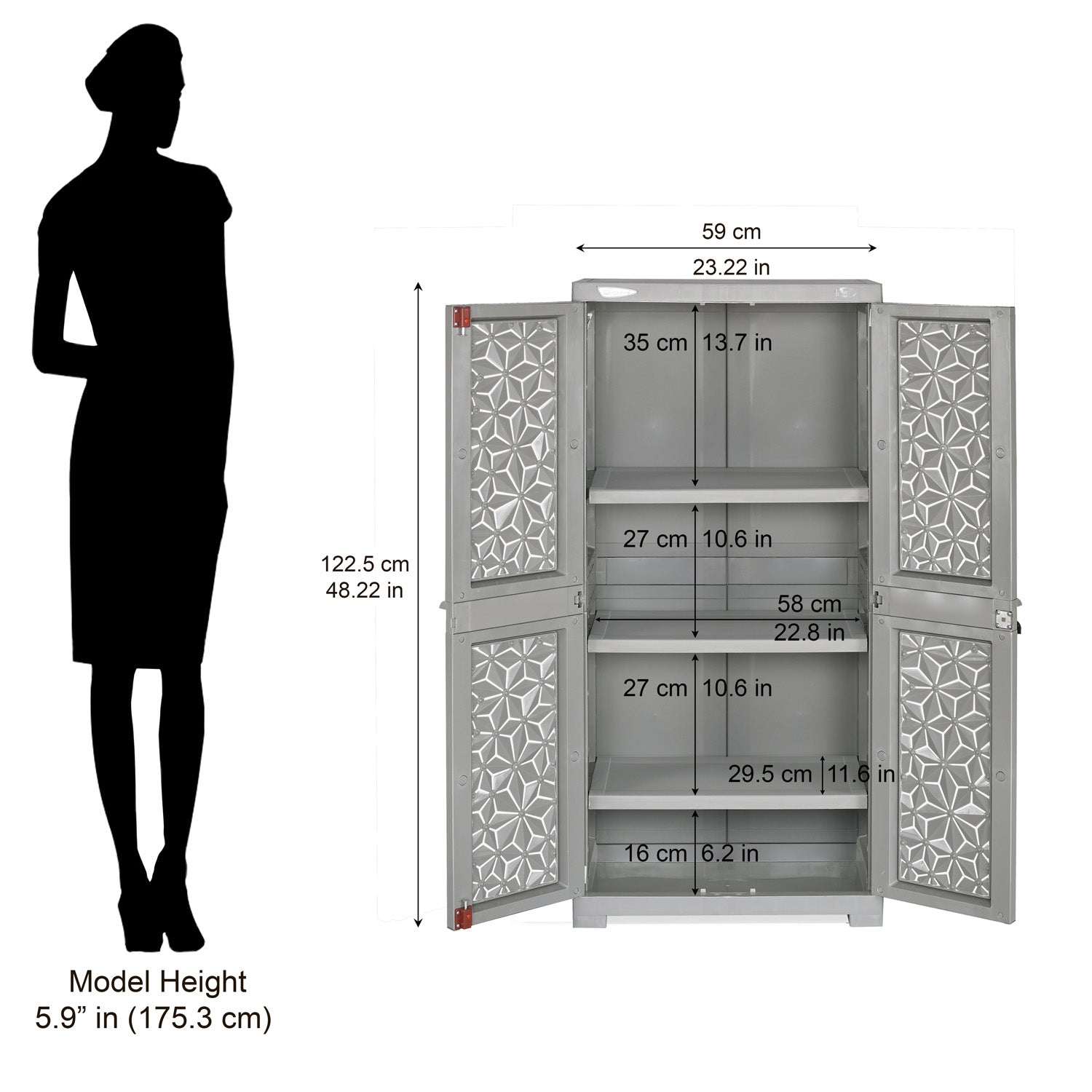 Nilkamal Freedom Mini Medium (FMM) Star Plastic Storage Cabinet (Haze Grey & Milky White)