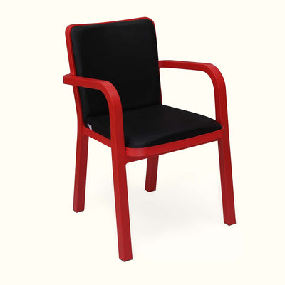 Nilkamal Luxe Full-Back Cushioned Plastic Chair (Bright Red & Black) - Slight Side View
