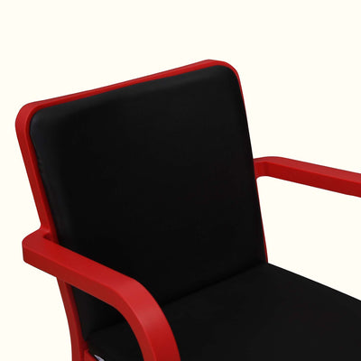 Nilkamal Luxe Full-Back Cushioned Plastic Chair (Bright Red & Black) - Closeup View