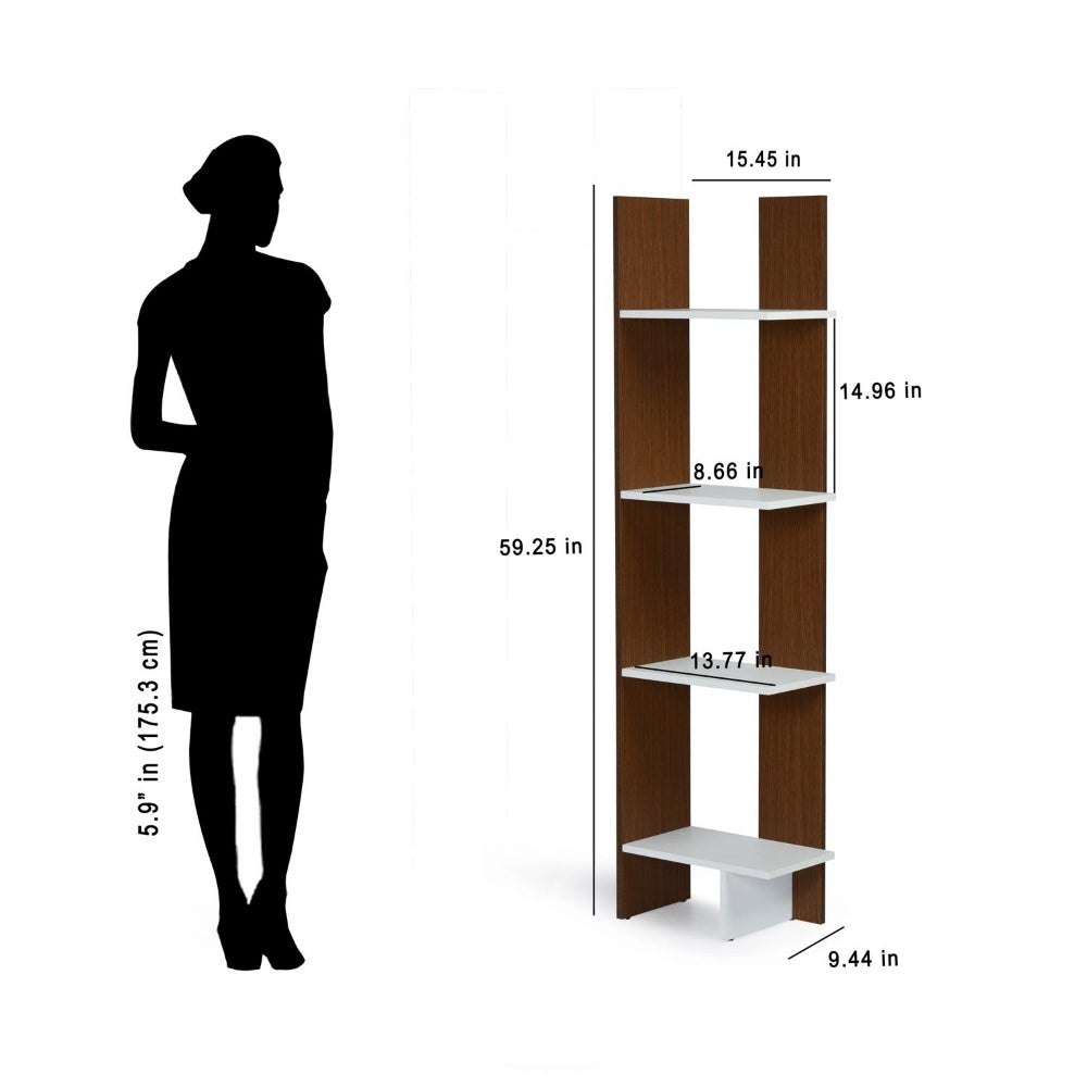 Nilkamal Cliff 4 Tier Bookshelf (Urban Walnut / Oak White)