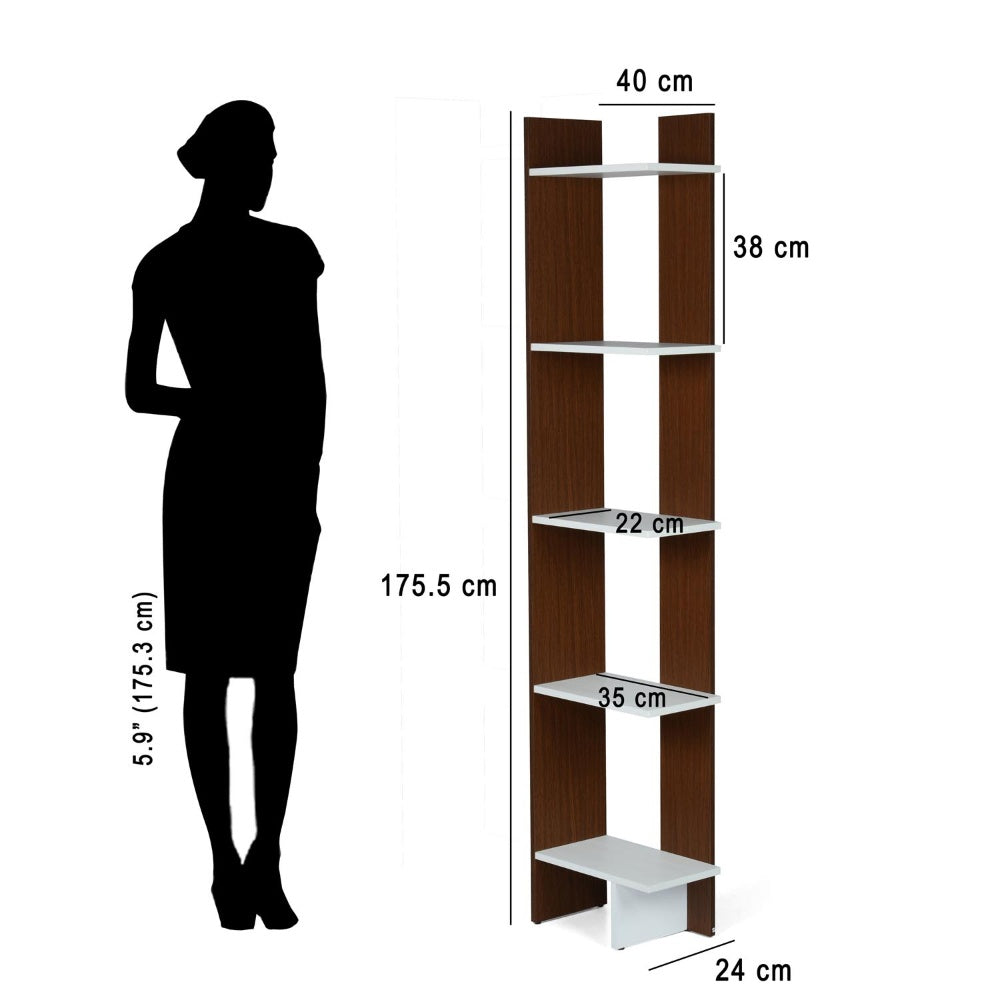 Nilkamal Cliff 5 Tier Bookshelf Urban Walnut Oak White