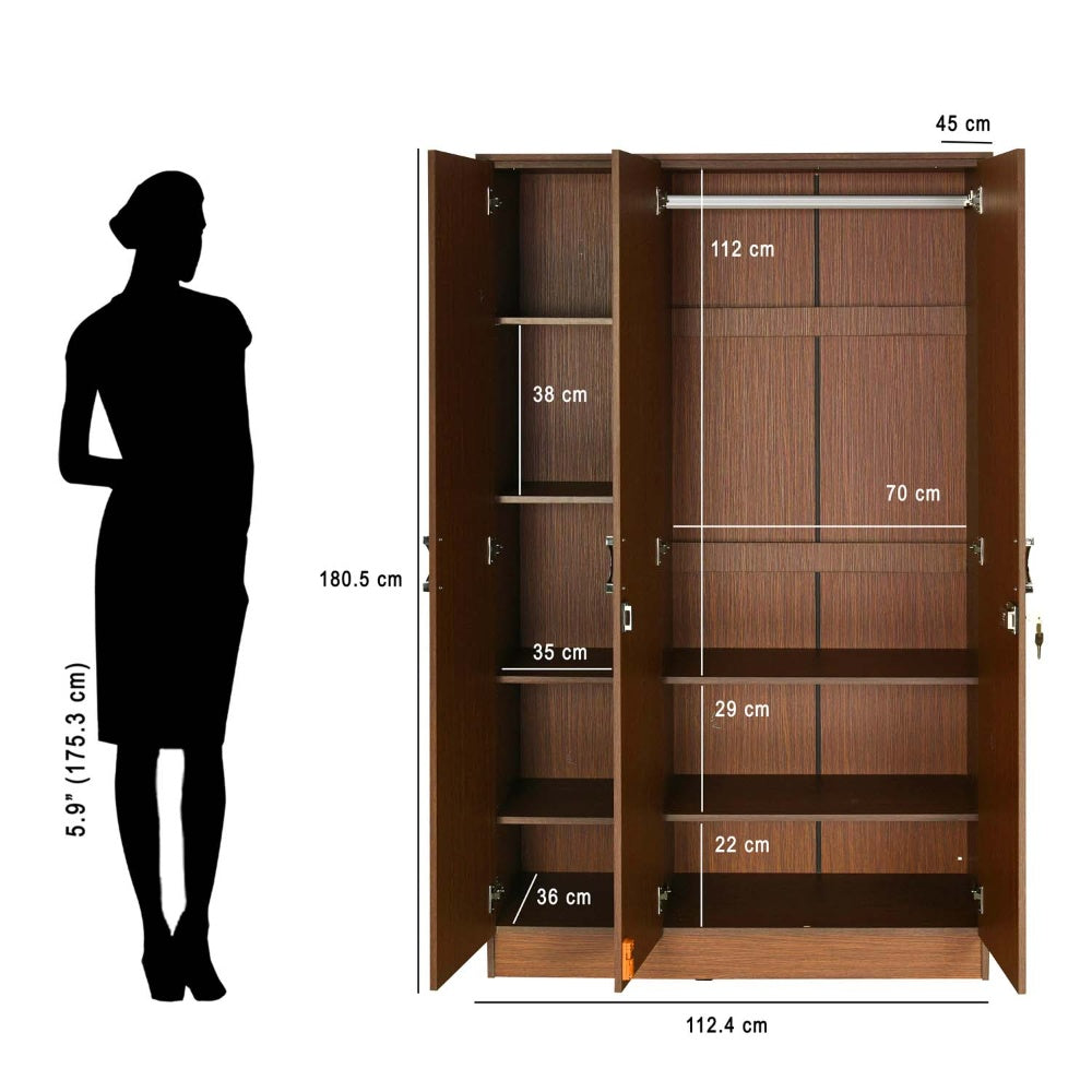 Nilkamal Massif 3 Door Wardrobe (Urban Walnut)