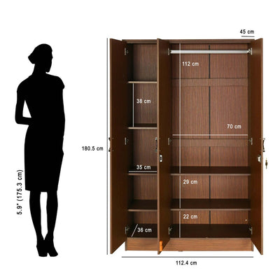 Nilkamal Massif 3 Door Wardrobe (Urban Walnut)