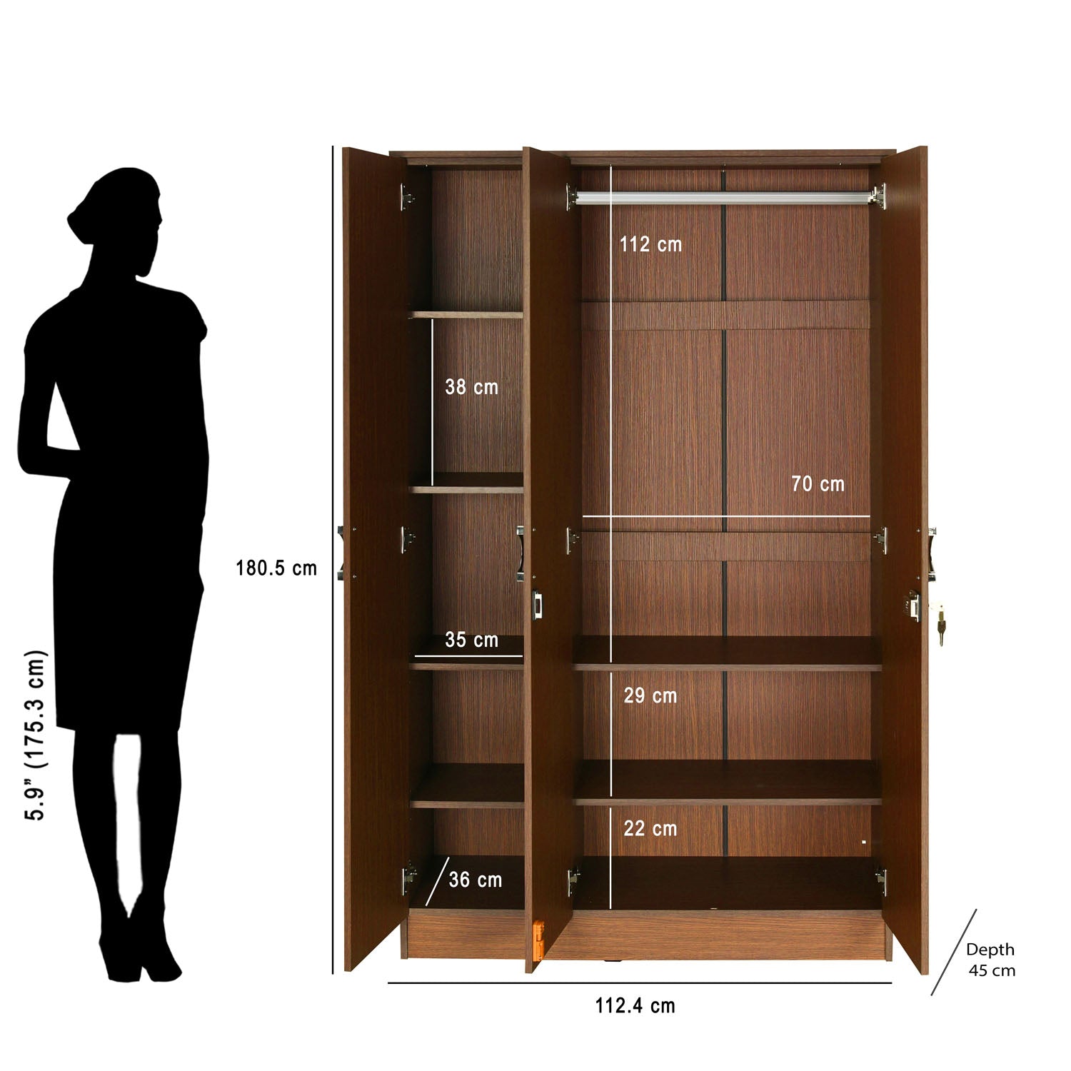 Massif 3 Door Wardrobe With Mirror (Urban Walnut)