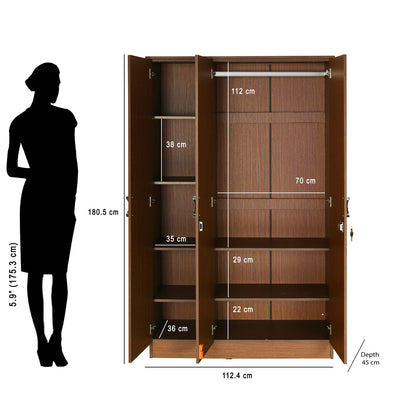 Massif 3 Door Wardrobe With Mirror (Urban Walnut)