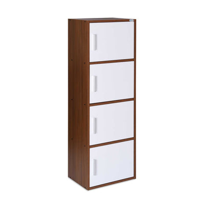 Nilkamal Sear 4 Tier Storage Cabinet (Classic Walnut & White)