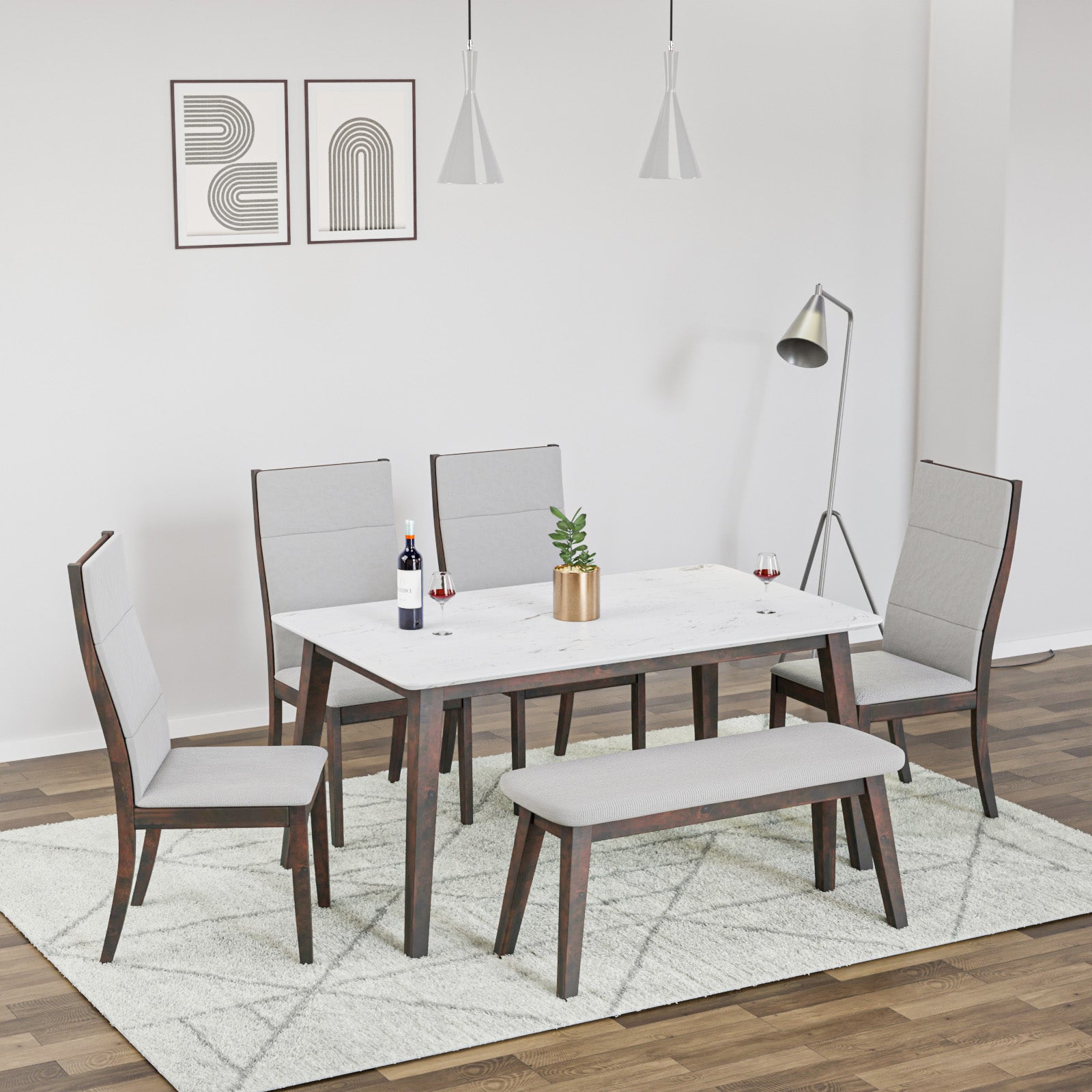 Nilkamal Venus 6 Seater Dining Set with Bench (Milan Walnut)