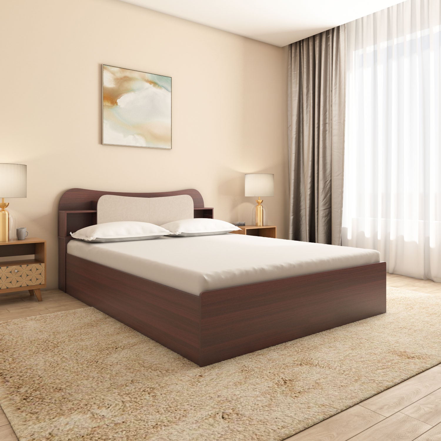 Nilkamal Daffodil Queen Bed with Box Storage (Walnut)