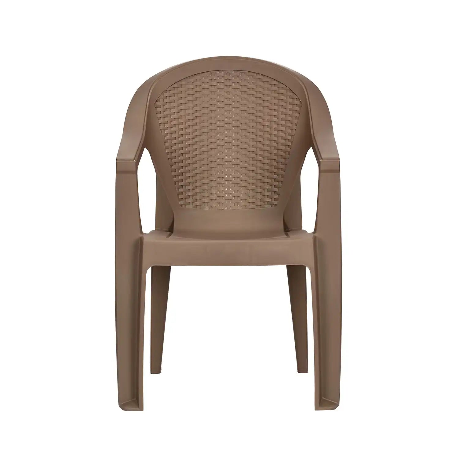 Nilkamal Exotica Plastic Arm Chair (Rattan Dark Beige) - Front View