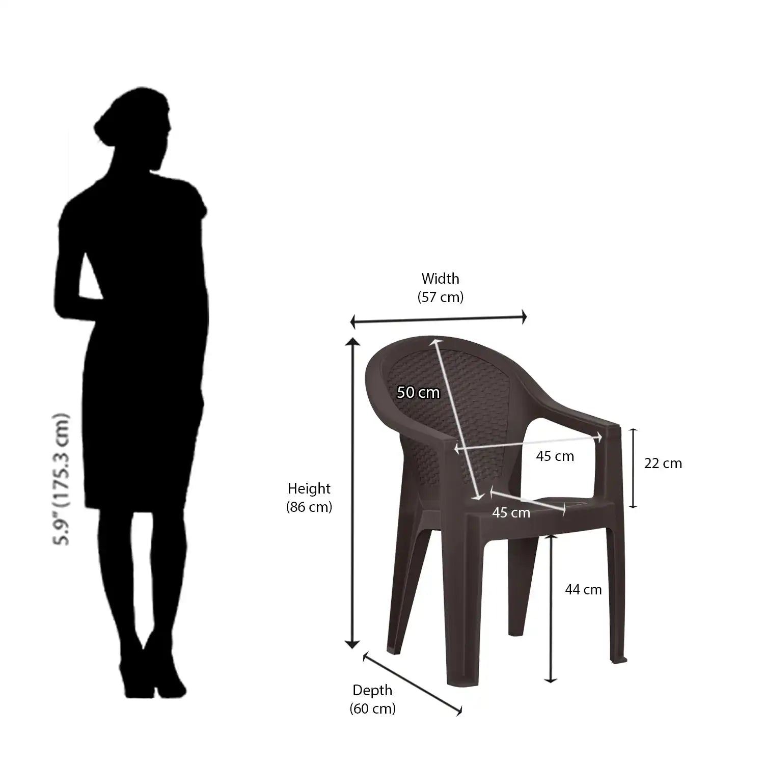 Nilkamal Exotica Plastic Arm Chair (Season Rust Brown) - Size In Centimeter